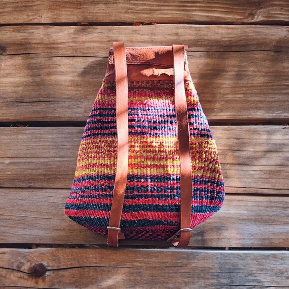 Kiondo Medium African Handwoven Backpack with Leather Adjustable Shoulder Straps - Picture 2 of 3